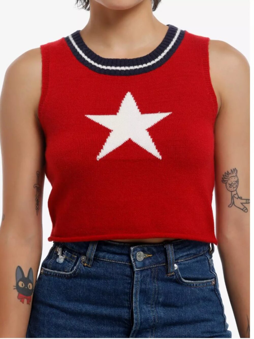 Pretty Garbage Red Star Knit Sleeveless Cropped Sweater Tank Size Medium